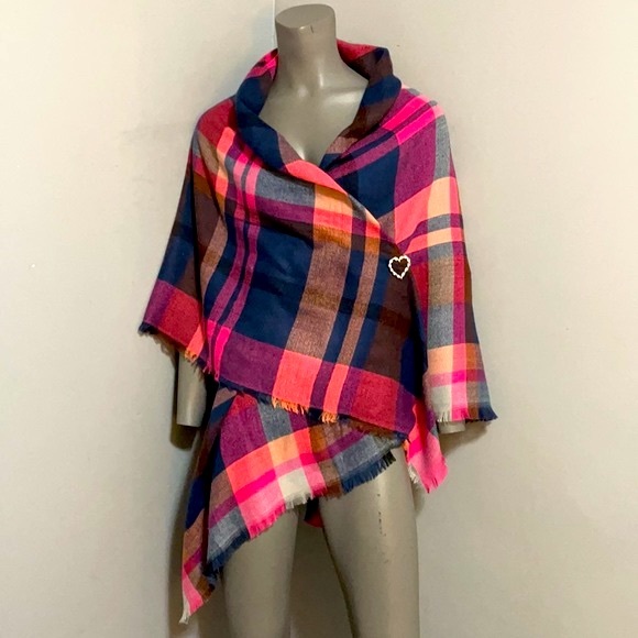 NWT STITCH & STONE COLOURFUL PINK & BLUE UNISEX BLANKET SCARF/SHAWL/WRAP - Picture 5 of 8